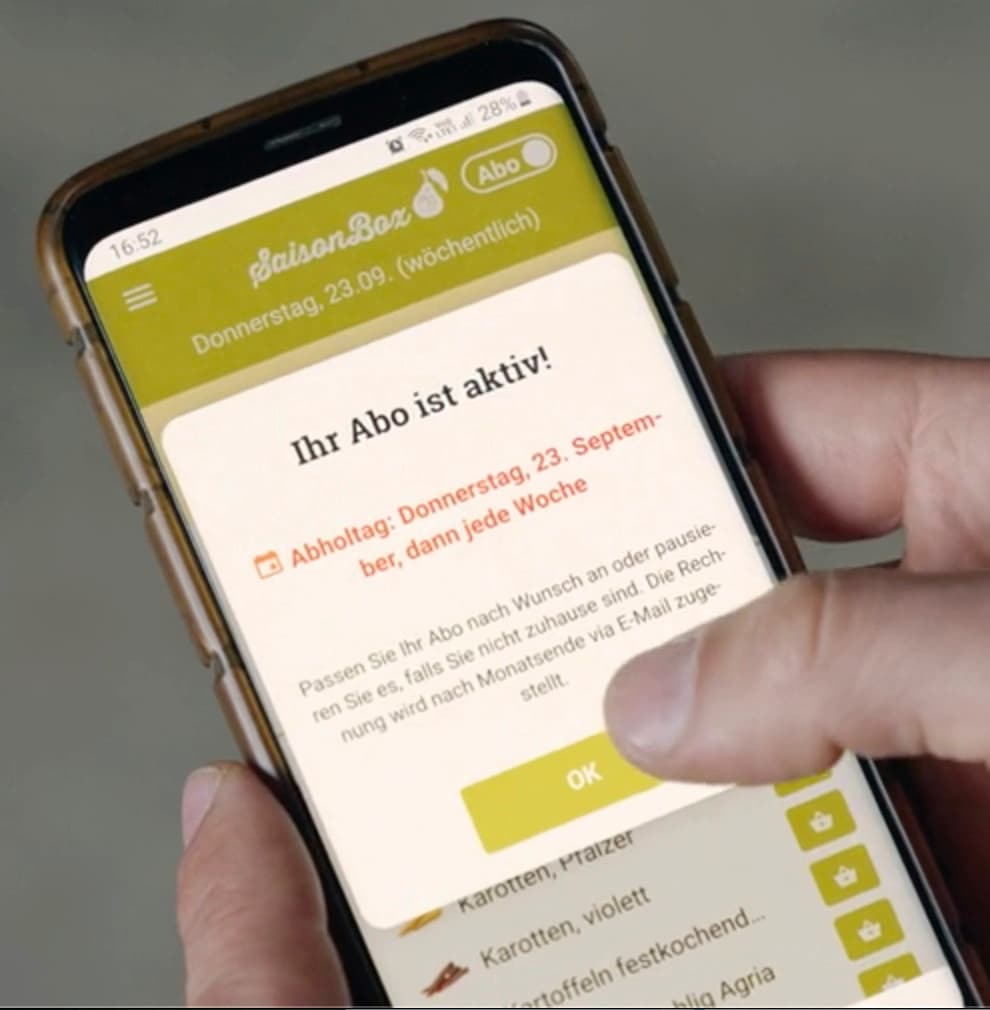 Die Saisonbox-App auf dem Handy.